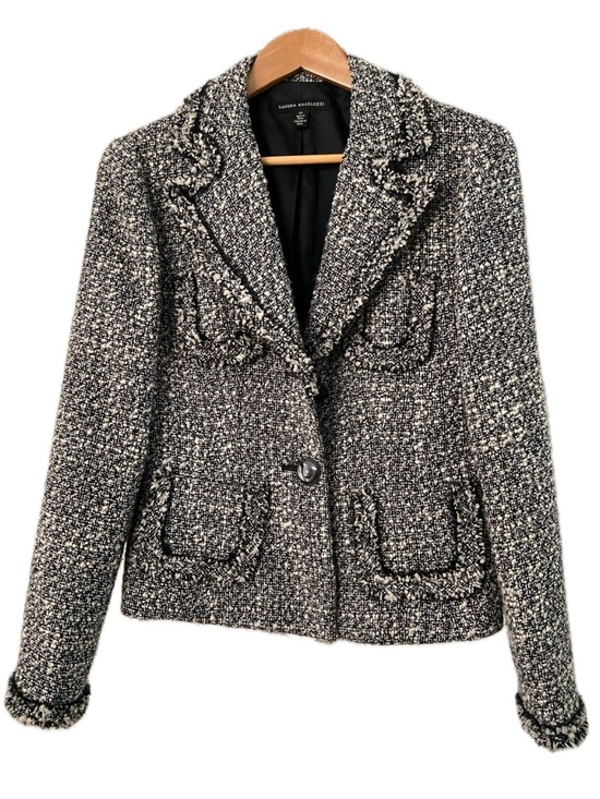 Sandra Angelozzi Jackets & Blazers - SANDRA ANGELOZZI Wool Blend Tweed Blazer Black White Tailored Jacket US 8 EUC